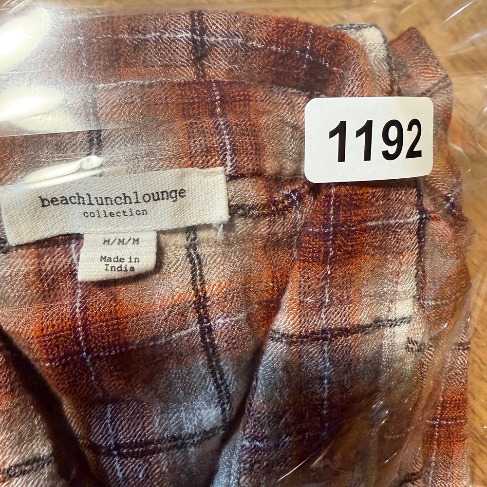 Beach‎ Lunch Lounge Plaid Button-Up Soft Flannel Fall Rustic Boho Shirt Women M - Picture 12 of 13